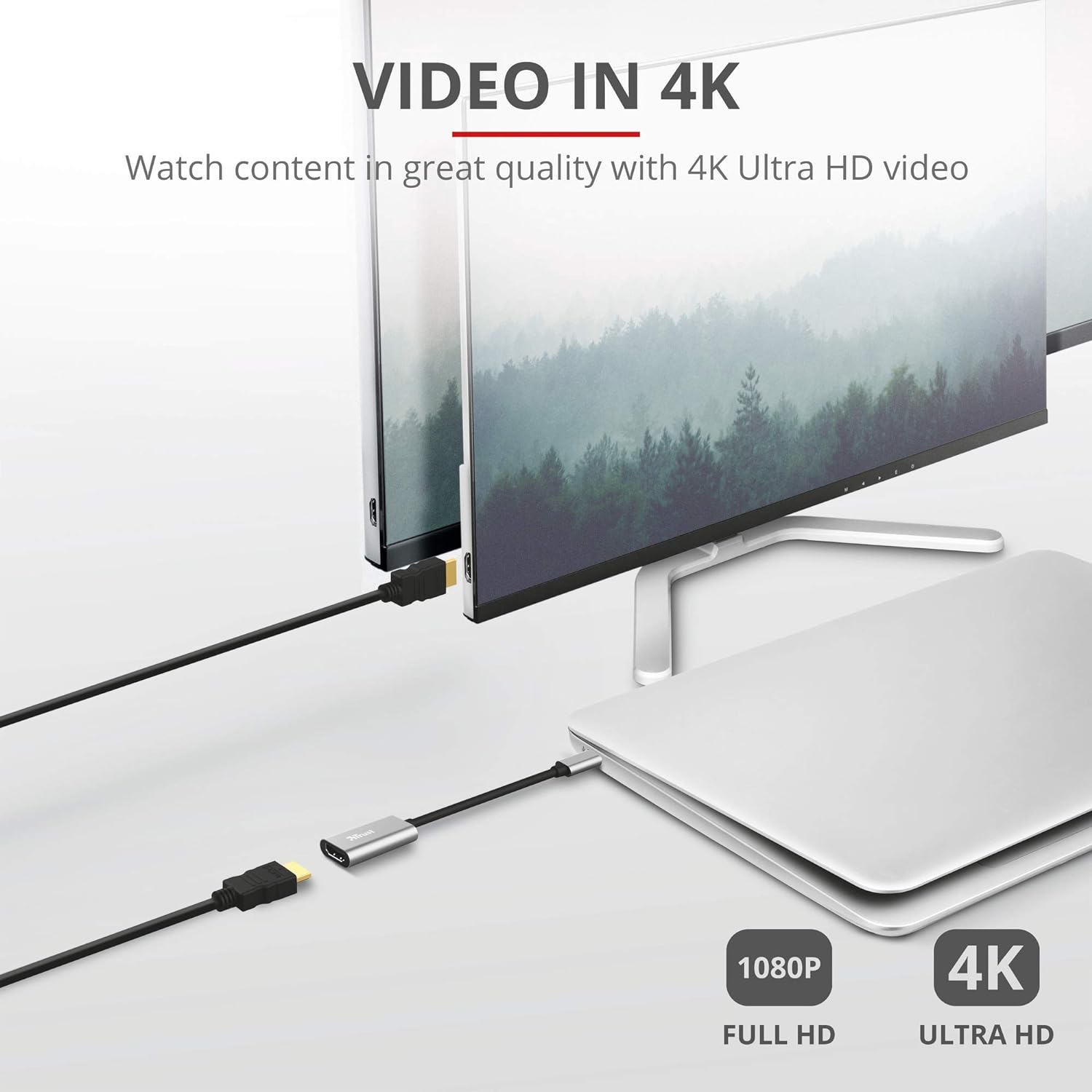 Trust Dalyx USB-C to HDMI Adapter, HDR and HDMI 2.0 (4k 60Hz), Connect Laptop to External HDMI Monitor or TV, MacBook, PC, Laptop, Chromebook