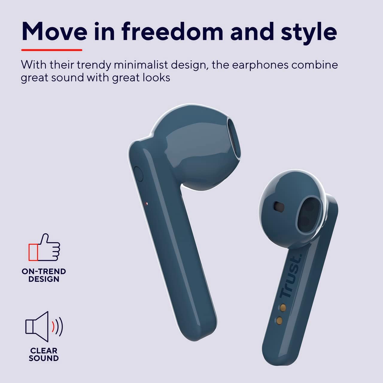 Trust Mobile Primo Touch Bluetooth Wireless Earphones, In Ear Headphones, On-trend Design, Up to 10 Hours Playtime, Built-in Microphone, TWS, Earbuds for Android, Chrome OS, iOS, Windows