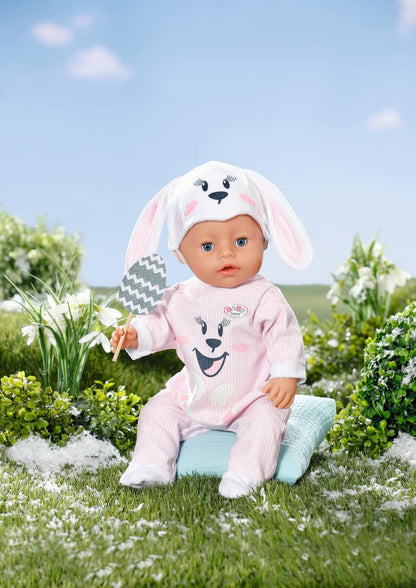 BABY born Bunny Cuddly Suit 834473 - Rabbit Print Onesie with Matching Hat for 43cm Dolls - Doll Not Included - Suitable for Kids From 3+ Years