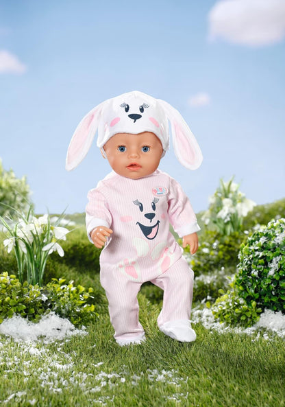 BABY born Bunny Cuddly Suit 834473 - Rabbit Print Onesie with Matching Hat for 43cm Dolls - Doll Not Included - Suitable for Kids From 3+ Years