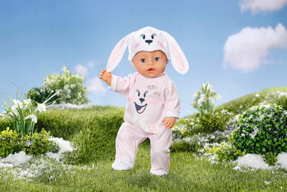 BABY born Bunny Cuddly Suit 834473 - Rabbit Print Onesie with Matching Hat for 43cm Dolls - Doll Not Included - Suitable for Kids From 3+ Years