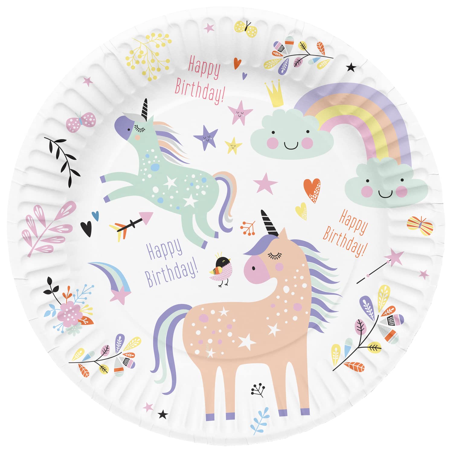 Folat 61927 Paper Party Tableware Round Paper Plates Diameter 23 cm - Pack of 8 Disposable Tableware Plates for Birthday Party, Baby Shower, Wedding, Bridal Shower, Multicoloured