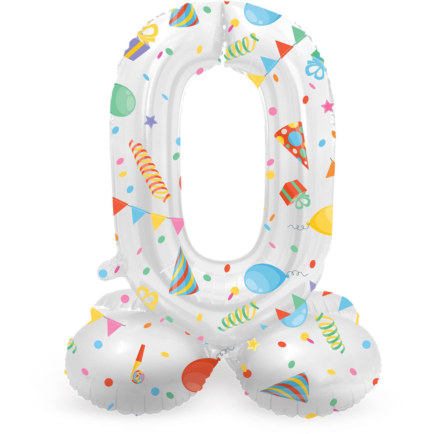 Folat 63960 Luftballon Geburtstag Stehender Ziffer 0 Joyful Party Weiß mit Geschenke und Dekoration 72 cm-Decoration Geburtstagdeko, Ballon Zahl, Kein Helium erforderlich, Bunt Zahl 0