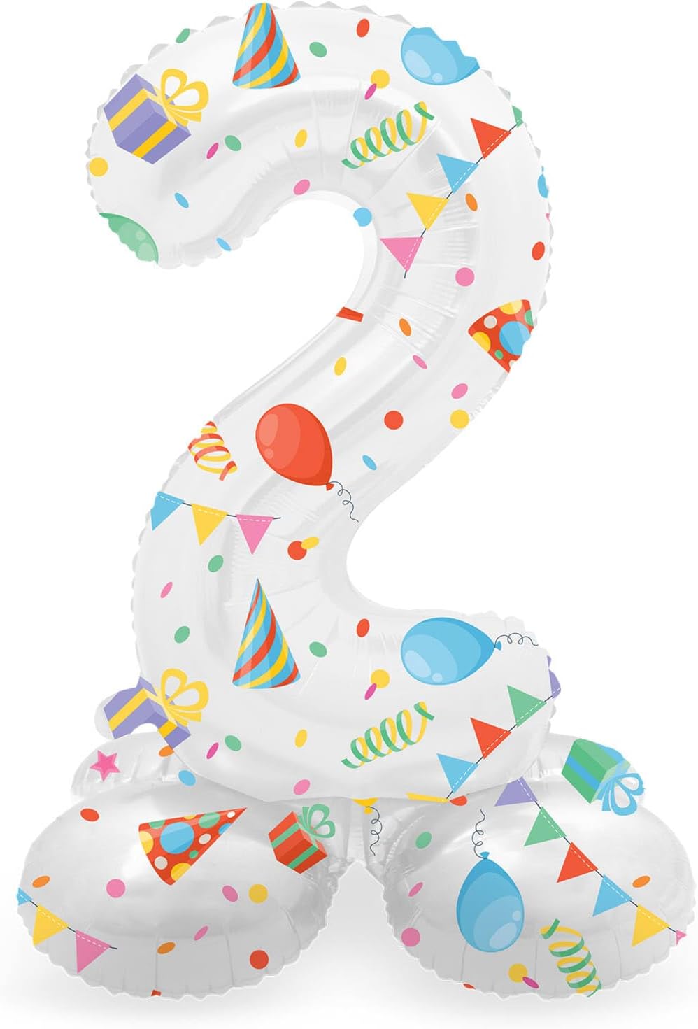 Folat 63962 Luftballon Geburtstag Stehender Ziffer 2 Joyful Party Weiß mit Geschenke und Dekoration 72 cm-Decoration Geburtstagdeko, Ballon Zahl, Kein Helium erforderlich, Bunt Zahl 2