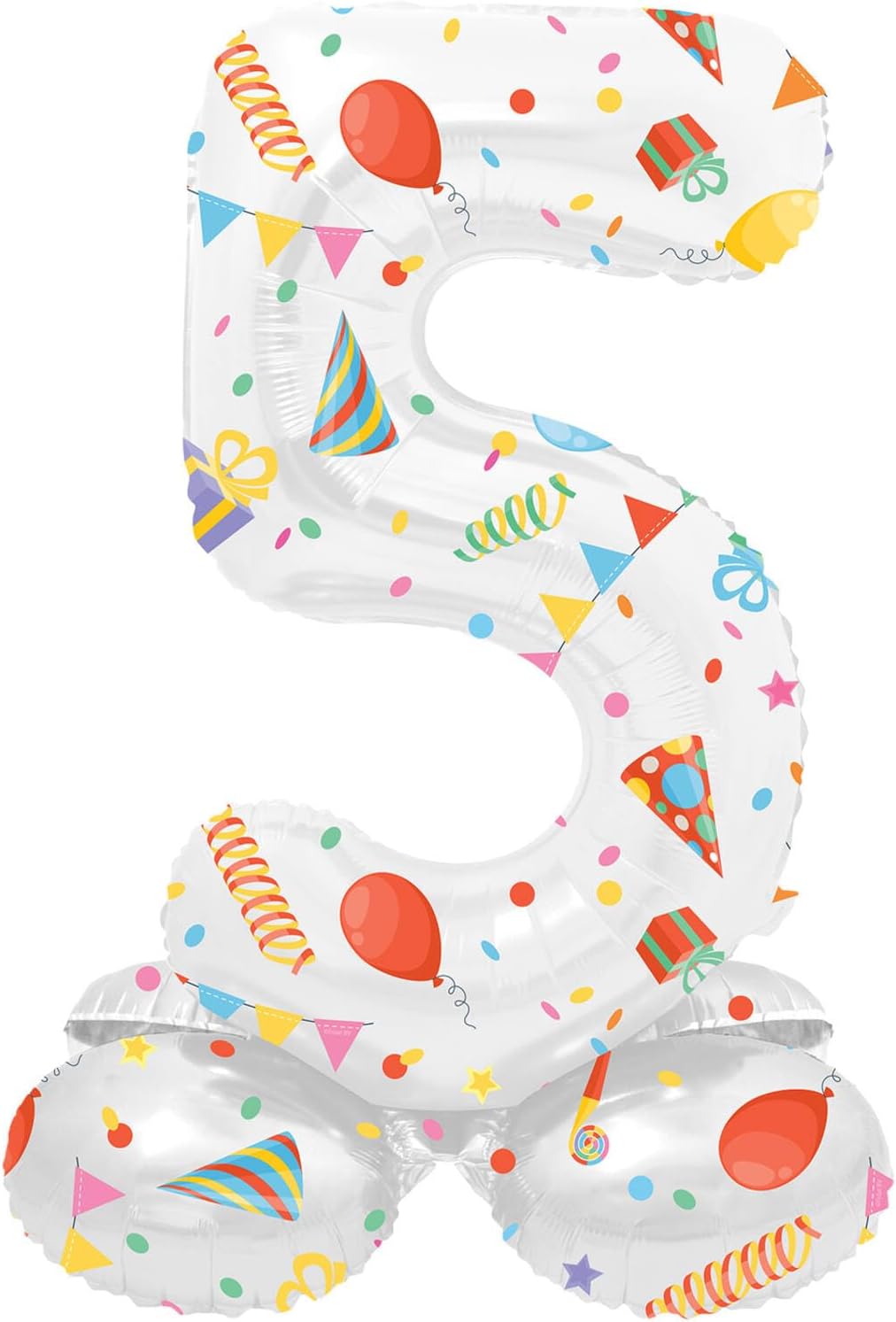 Folat 63965 Luftballon Geburtstag Stehender Ziffer 5 Joyful Party Weiß mit Geschenke und Dekoration 72 cm-Decoration Geburtstagdeko, Ballon Zahl, Kein Helium erforderlich, Bunt Zahl 5