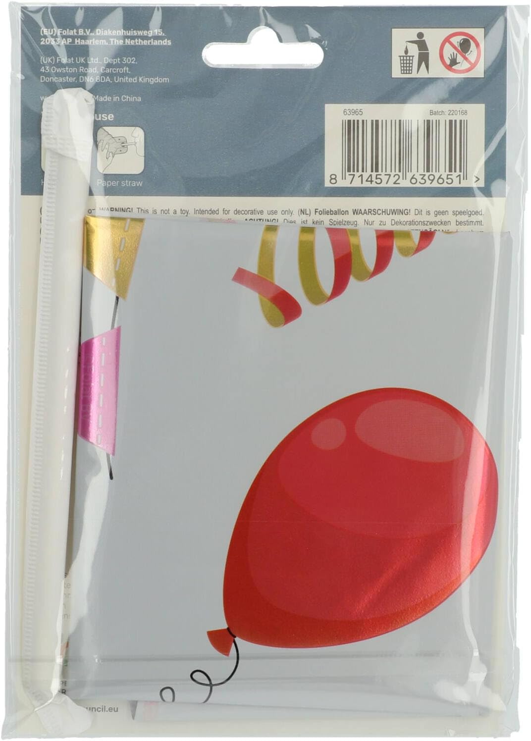 Folat 63965 Luftballon Geburtstag Stehender Ziffer 5 Joyful Party Weiß mit Geschenke und Dekoration 72 cm-Decoration Geburtstagdeko, Ballon Zahl, Kein Helium erforderlich, Bunt Zahl 5