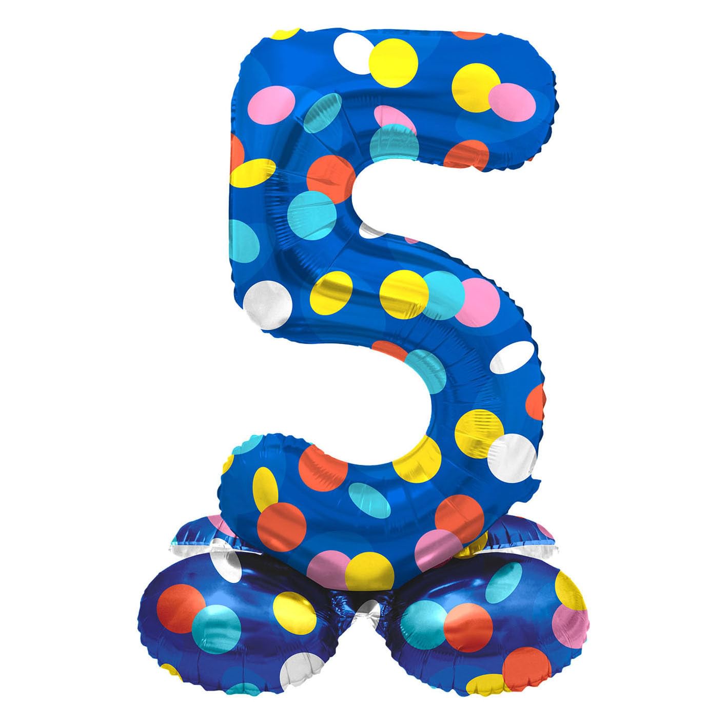 Folat 63975 Standing 5 Blue with Coloured Dots 72 cm Birthday Decoration Balloon Number No Helium Required, Multicoloured, Standard Size