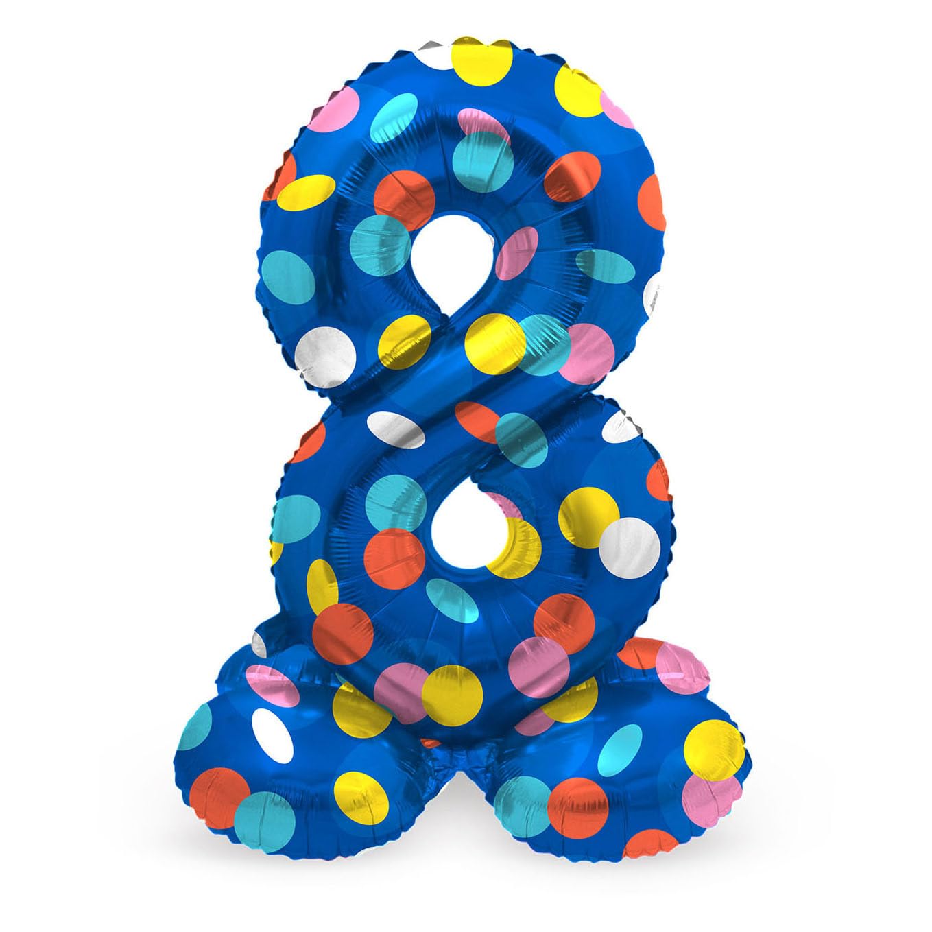 Folat 63978 Standing 8 Blue with Coloured Dots 72 cm Birthday Decoration Balloon Number No Helium Required, Multicoloured, Standard Size