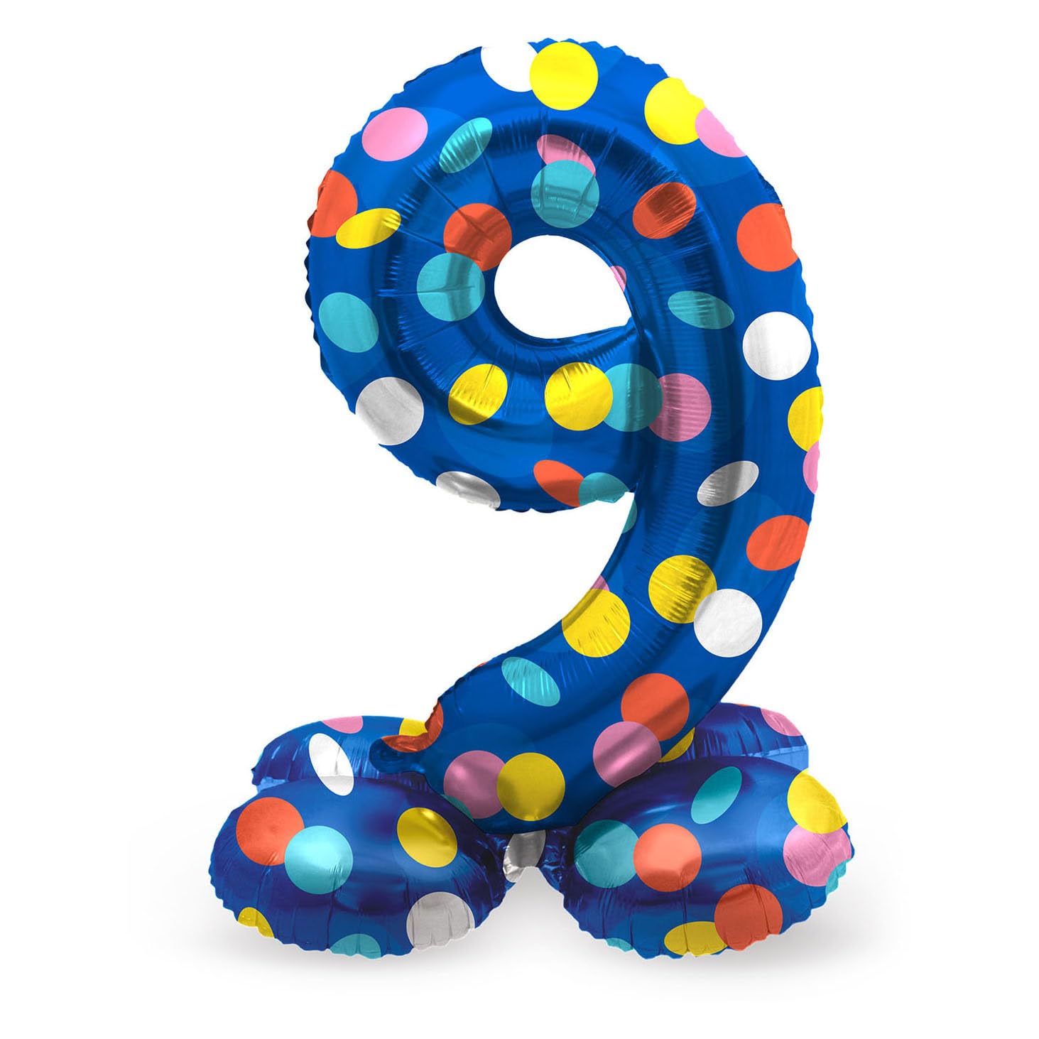 Folat 63979 Luftballon Geburtstag Stehender Ziffer 9 Colorful Dots Blau mit farbigen Punkten 72 cm-Decoration Geburtstagdeko, Ballon Zahl, Kein Helium erforderlich, Bunt Zahl 9