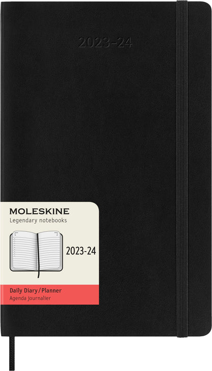 Moleskine Daily Planner Diary 2023-2024, 18-Months Agenda, Softcover Diary Daily, Large Size 13 x 21 cm, Colour Black