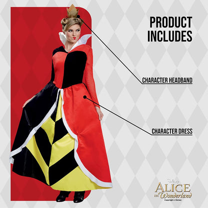 Disney Official Classic Red Queen of Hearts Costume Adults, Alice In Wonderland Costume Christmas Halloween Fancy Dress Up Size