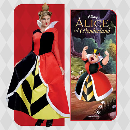 Disney Official Classic Red Queen of Hearts Costume Adults, Alice In Wonderland Costume Christmas Halloween Fancy Dress Up Size