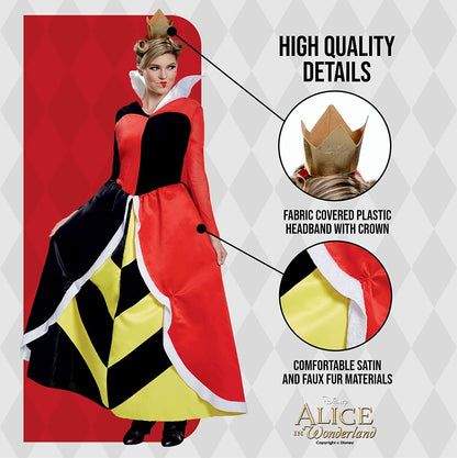 Disney Official Classic Red Queen of Hearts Costume Adults, Alice In Wonderland Costume Christmas Halloween Fancy Dress Up Size