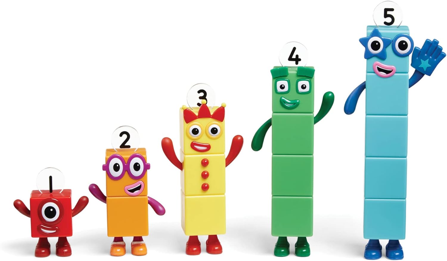 Learning Resources Numberblocks Friends One to Five, Official Collectible Toys, Includes Numberblocks One, Two, Three, Four and Five, Suitable for Display and With Posable Arms for Realistic Play