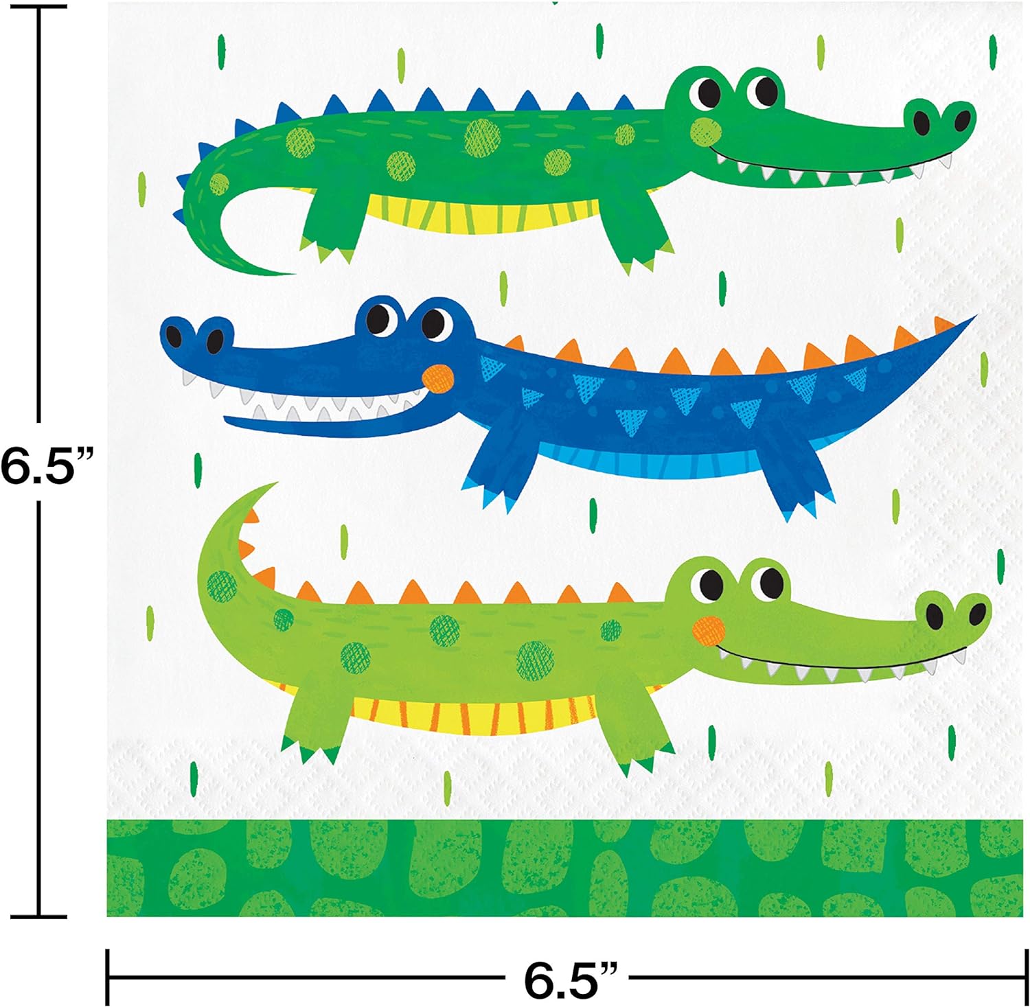 Creative Converting PC350513 Alligator Birthday Party Lunch Napkins, Paper, Bright Green, Blue, and Yellow