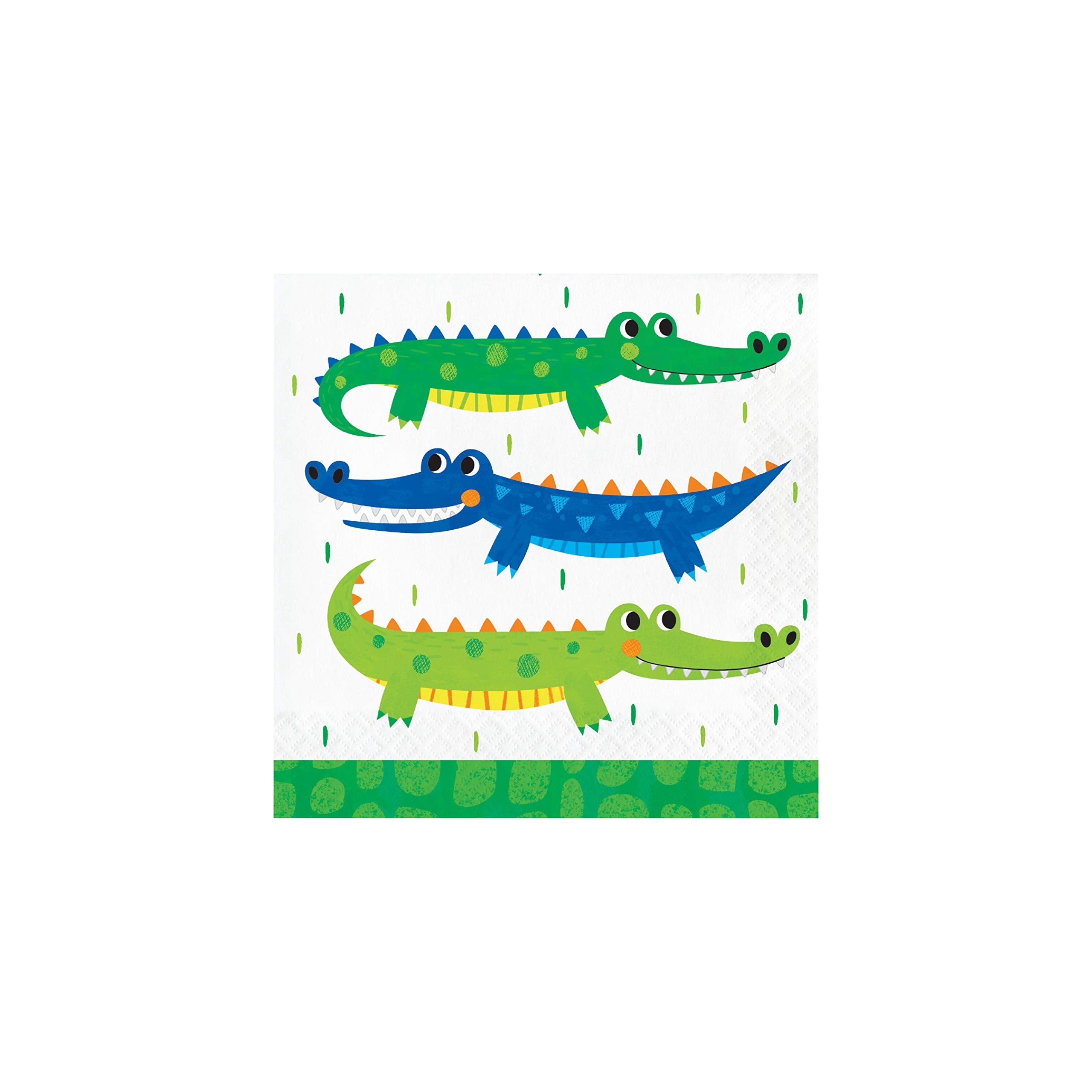 Creative Converting PC350513 Alligator Birthday Party Lunch Napkins, Paper, Bright Green, Blue, and Yellow