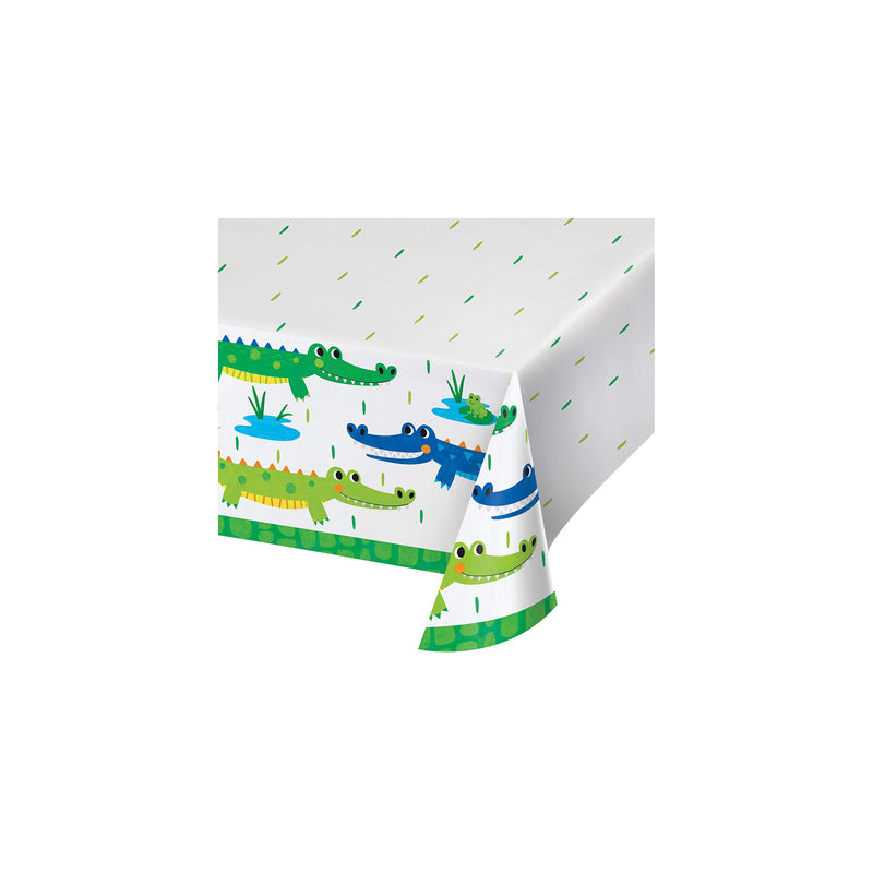 Creative Converting PC350515 Alligator Birthday Party Paper Tablecover, Bright Green, Blue, and Yellow, 54" x 102"