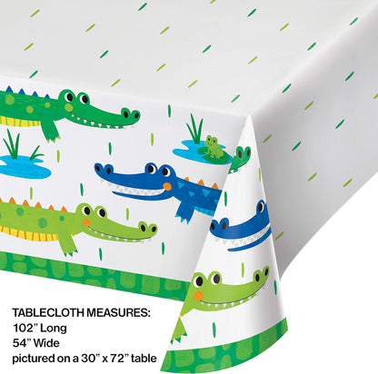 Creative Converting PC350515 Alligator Birthday Party Paper Tablecover, Bright Green, Blue, and Yellow, 54" x 102"