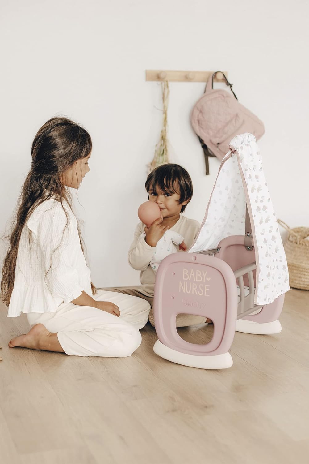 Smoby 220373 - Baby Nurse, wieg met luifel tot 42 cm, (pop niet inbegrepen), afmetingen: 46,9x27,2x68,7 cm, vanaf 18 maanden