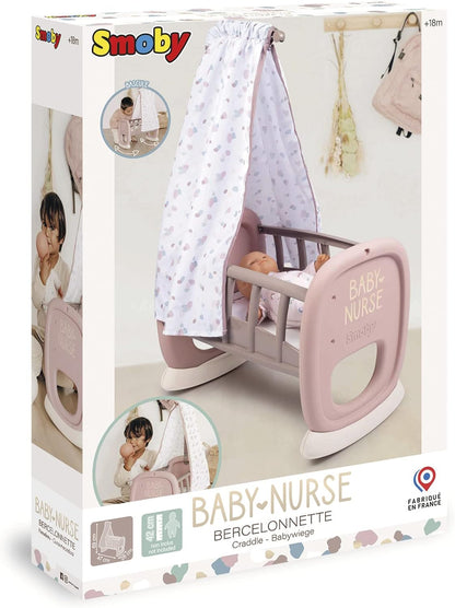 Smoby 220373 - Baby Nurse, wieg met luifel tot 42 cm, (pop niet inbegrepen), afmetingen: 46,9x27,2x68,7 cm, vanaf 18 maanden