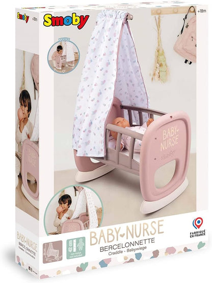 Smoby 220373 - Baby Nurse, wieg met luifel tot 42 cm, (pop niet inbegrepen), afmetingen: 46,9x27,2x68,7 cm, vanaf 18 maanden