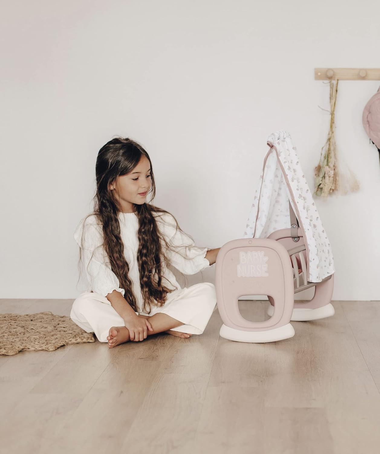 Smoby 220373 - Baby Nurse, wieg met luifel tot 42 cm, (pop niet inbegrepen), afmetingen: 46,9x27,2x68,7 cm, vanaf 18 maanden