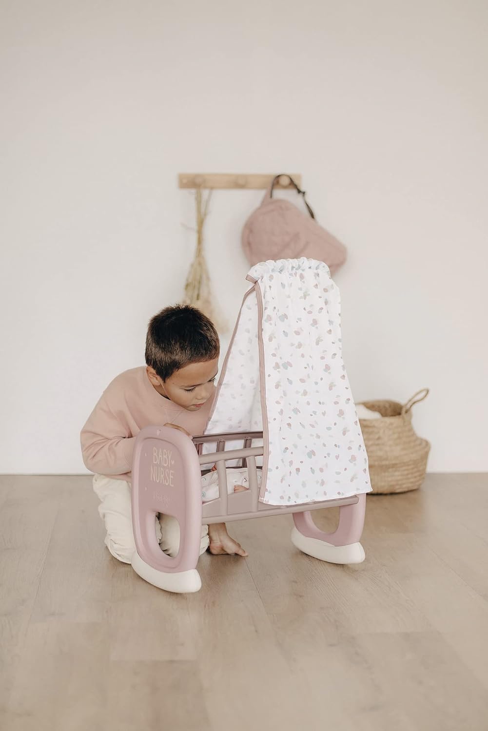 Smoby 220373 - Baby Nurse, wieg met luifel tot 42 cm, (pop niet inbegrepen), afmetingen: 46,9x27,2x68,7 cm, vanaf 18 maanden