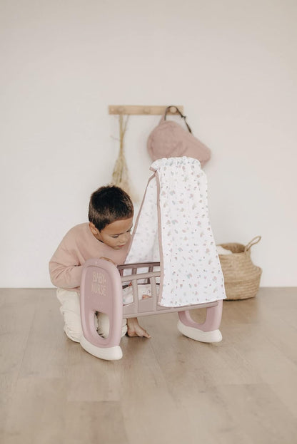 Smoby 220373 - Baby Nurse, wieg met luifel tot 42 cm, (pop niet inbegrepen), afmetingen: 46,9x27,2x68,7 cm, vanaf 18 maanden