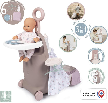 Smoby Toys - Baby Nurse Doll Trolley for Children - Rollable Doll Case with Fold-Out Sleeping and Dining Area for Dolls up to 42 cm - from 18 Months