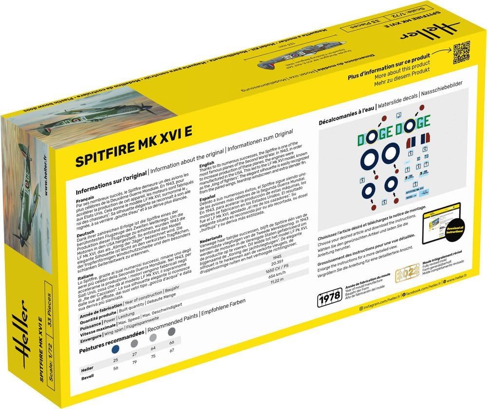Heller 80282 1:72 Scale Spitfire MK XVie Model
