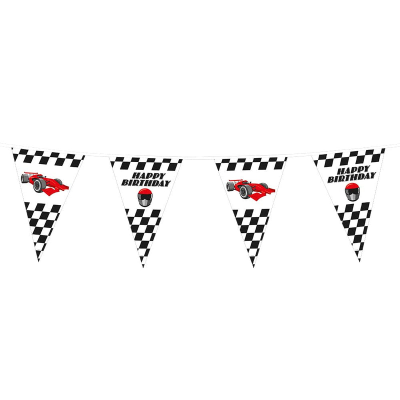 Boland Racing Car Happy Birthday Bunting 6m for Childrens Birthday Parties Chequered Flag Go Kart Children's Birthday Party Garland Bunting Flag