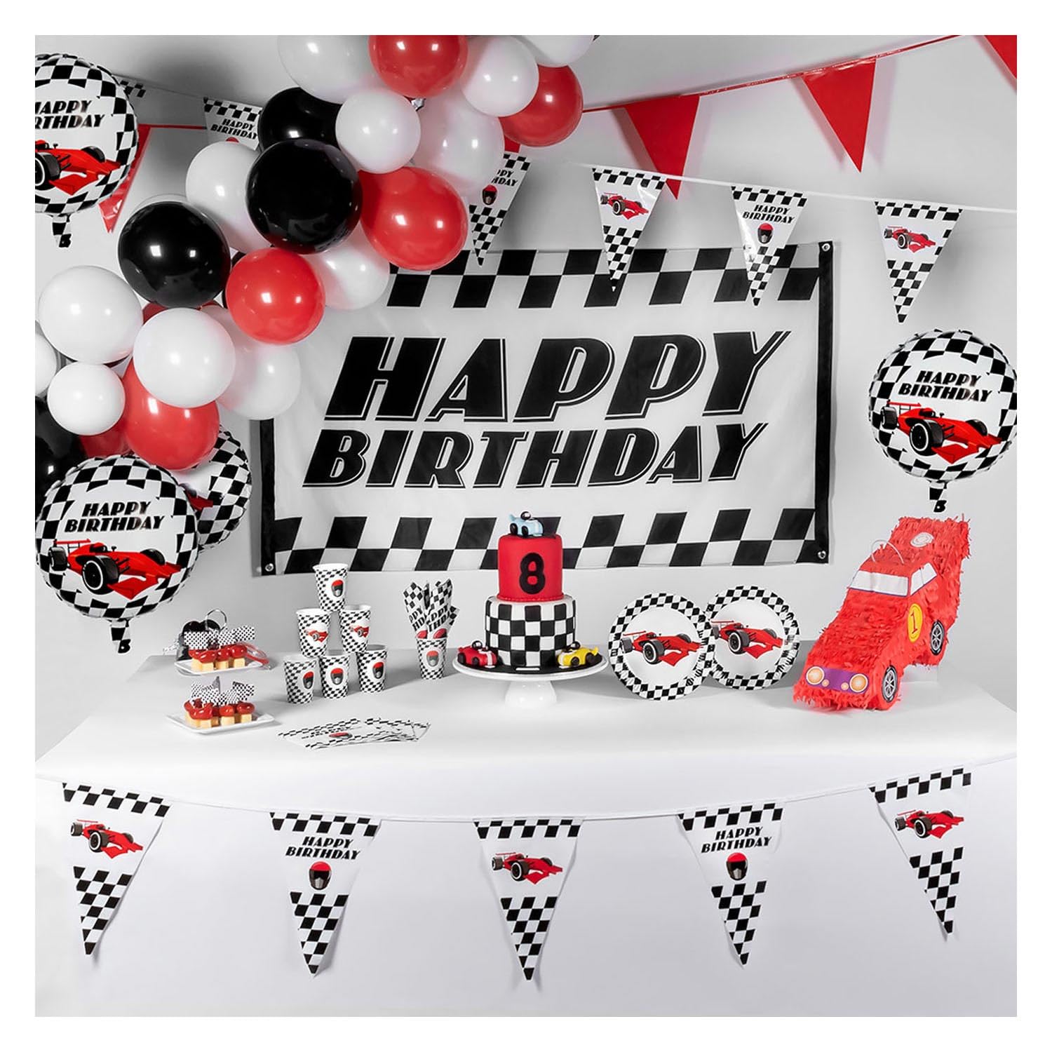 Boland Chequered Happy Birthday Polyester Flag for Childrens Birthday Parties Chequered Flag Racing Car Go Kart Children's Birthday Party Flag 90 x 150cm