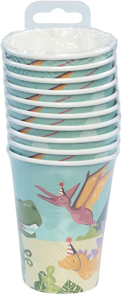 Boland 50067 - Dino Party Cups 10 Pieces 210ml Eco-Friendly Party Tableware 100% Paper Birthday