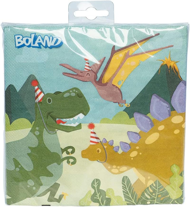 Boland 50068 - Party Napkins Dino Party 20 Pieces 33 x 33 cm Mouth Cloth Table Decoration 100% Paper Birthday Theme Party