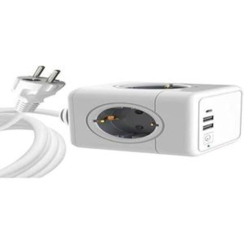 MicroConnect - 4 Way Schuko, 2 USB A Ports, 1 USB-C Port, Power Cube - With 1,5m Cable