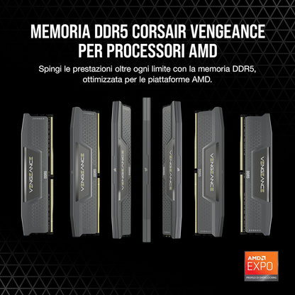 CORSAIR VENGEANCE DDR5 RAM 64GB (2x32GB) 5600MHz CL40 AMD EXPO iCUE Compatible Computer Memory - Grey (CMK64GX5M2B5600Z40)