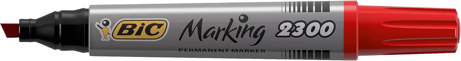BIC Marking 2300 ECOlutions Permanent Markers - Red Colour - Box of 12 - Medium Chisel Tip Markers - Low Odour