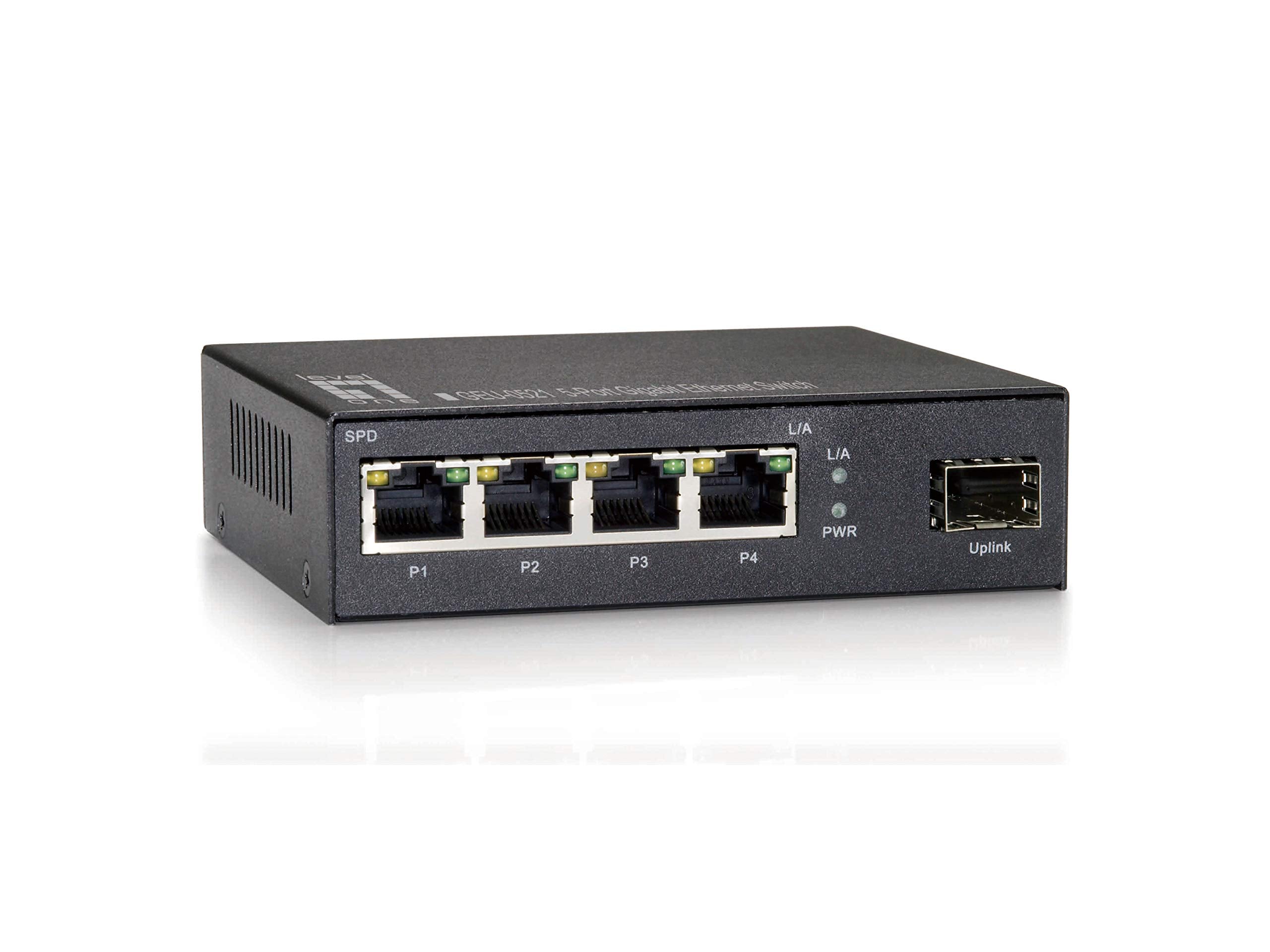 Level One GEU-0521 Desktop Switch with 4 Gigabit Ethernet Ports and 1 Gigabit SFP Slot