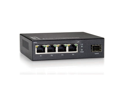 Level One GEU-0521 Desktop Switch with 4 Gigabit Ethernet Ports and 1 Gigabit SFP Slot