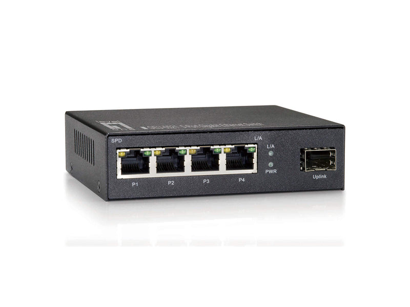 Level One GEU-0521 Desktop Switch with 4 Gigabit Ethernet Ports and 1 Gigabit SFP Slot