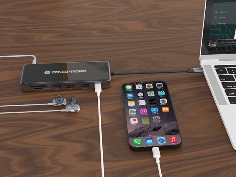 Conceptronic DONN15G 12-in-1 USB 3.2 Gen 1 Docking Station, MST for Windows, HDMI x 2, VGA, USB-C Data, USB-A 3.0 x 2, USB-A 2.0, SD, TF/MicroSD, Audio, Gigabit Ethernet LAN, 100W USB PD