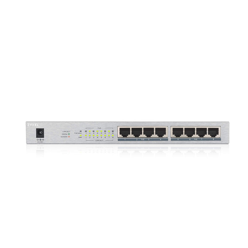 Zyxel Switch Gigabit Unmanaged Zyxel a 8 porte 8 x PoE+ con budget di 60 W, Garanzia a Vita