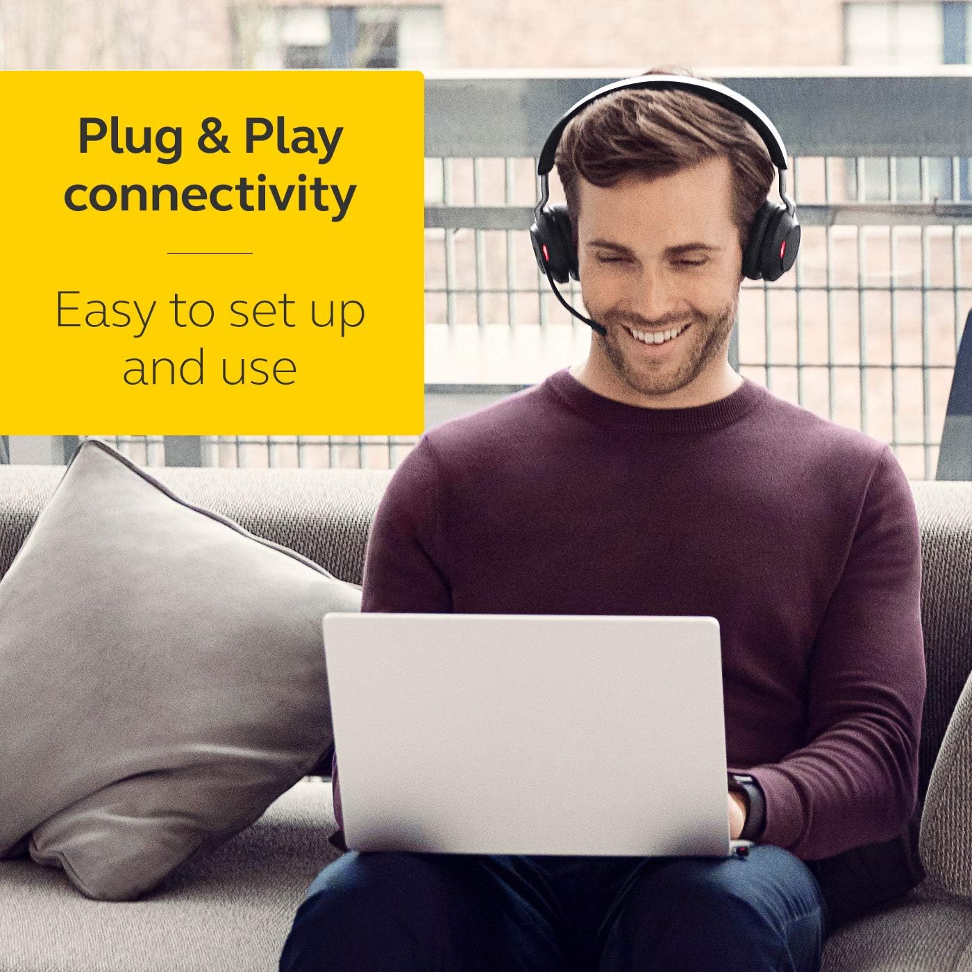 Jabra Evolve2 65 Wireless PC Headset – Noise Cancelling UC Certified Stereo Headphones With Long-Lasting Battery – USB-C Bluetooth Adapter –