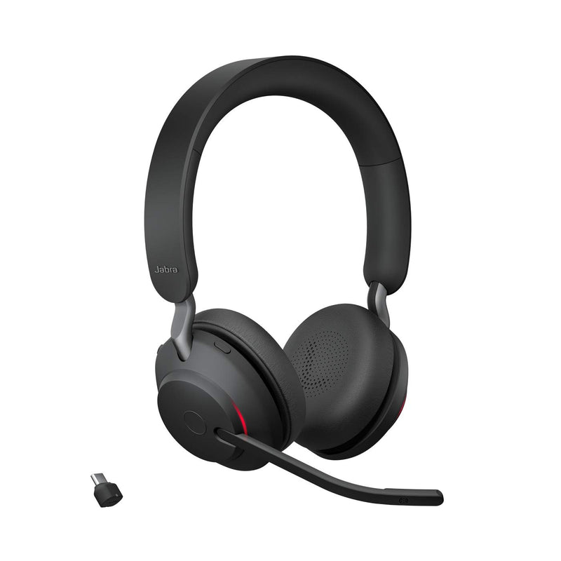 Jabra Evolve2 65 Wireless PC Headset – Noise Cancelling UC Certified Stereo Headphones With Long-Lasting Battery – USB-C Bluetooth Adapter –