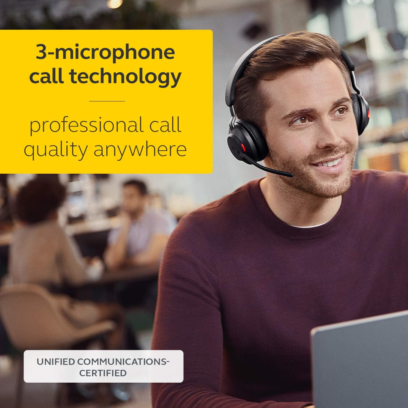 Jabra Evolve2 65 Wireless PC Headset – Noise Cancelling UC Certified Stereo Headphones With Long-Lasting Battery – USB-C Bluetooth Adapter –