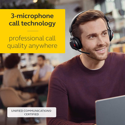Jabra Evolve2 65 Wireless PC Headset – Noise Cancelling UC Certified Stereo Headphones With Long-Lasting Battery – USB-C Bluetooth Adapter –