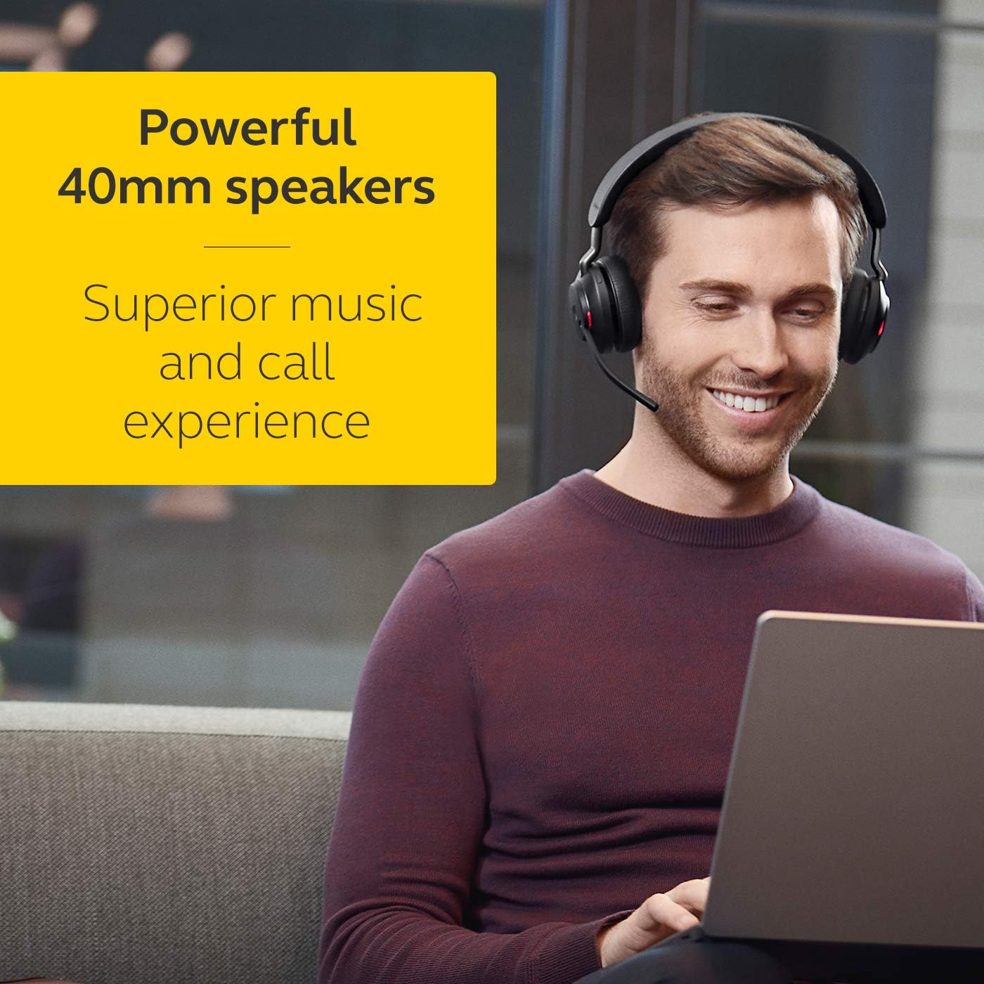 Jabra Evolve2 65 Wireless PC Headset – Noise Cancelling UC Certified Stereo Headphones With Long-Lasting Battery – USB-C Bluetooth Adapter –