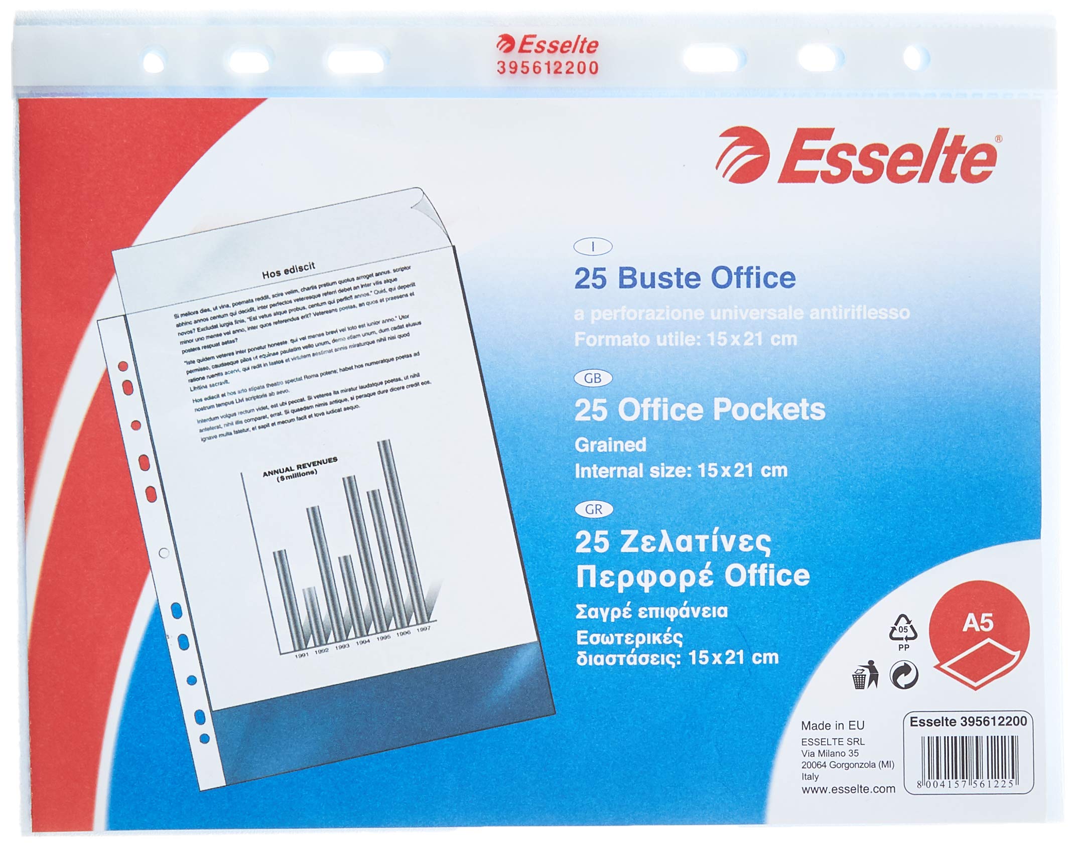 Esselte Display Pockets Clear Multi-Punched 25 envelopes 15x21 PP antiriflesso