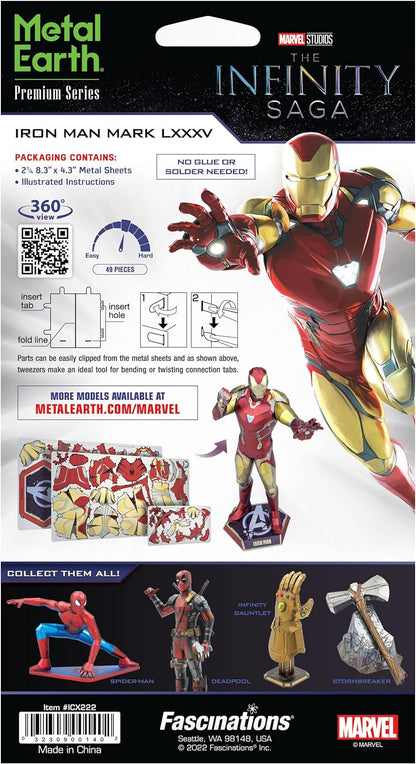 Fascinations ICX222 Metal Earth Metallbausätze - Marvel Avengers Iron Man Mark LXXXV, lasergeschnittener 3D-Konstruktionsbausatz, 3D Metall Puzzle, DIY Modellbausatz, 2.25 Metallplatinen, ab 14 Jahre
