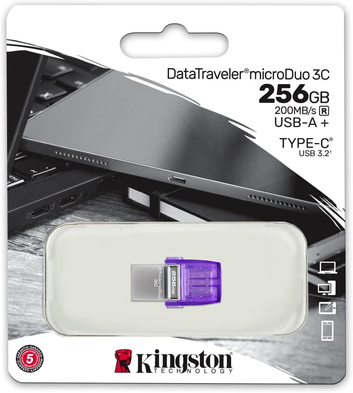 Kingston DataTraveler microDuo 3C USB Flash Drive 256GB USB Gen 3 Type-C and Type-A - DTDUO3CG3/256GB